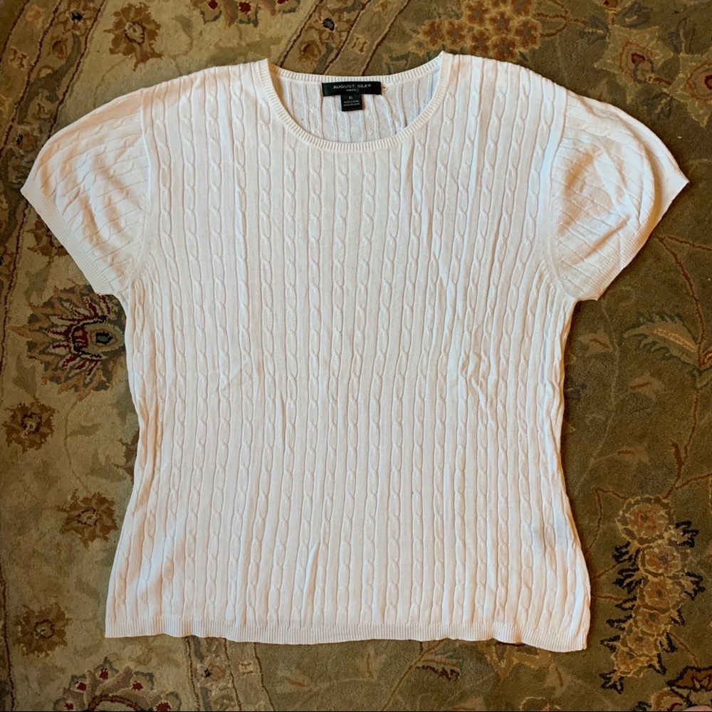 LAST CHANCE — White Cable Knit Short Sleeve Sweater